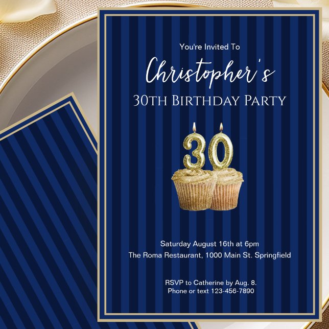 Invitación de cumpleaños 30 Unique Blue Gold para  (Subido por el creador)