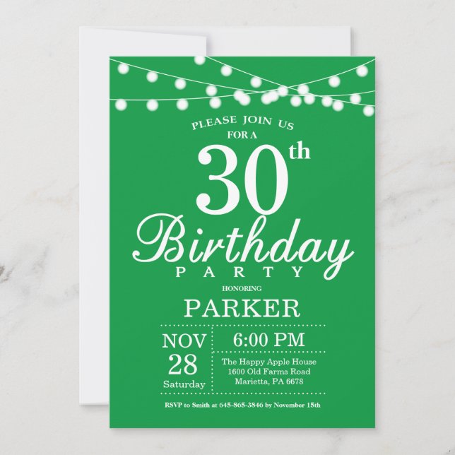 Invitación de cumpleaños 30 Verde (Anverso)