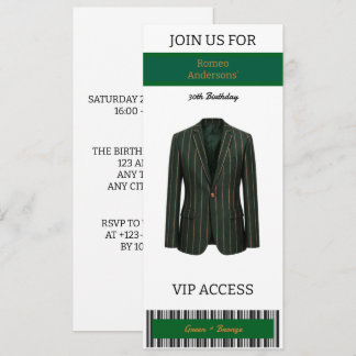 Invitación de cumpleaños 30 VIP Traje Verde Bronce