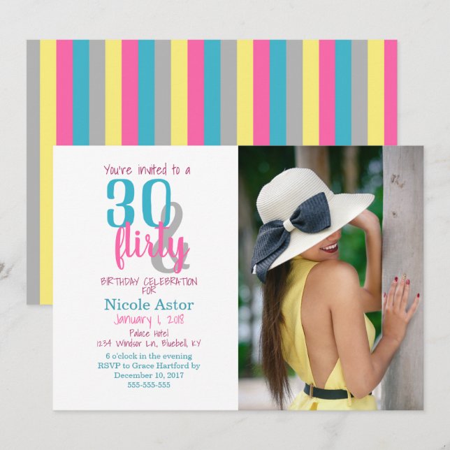 Invitación de cumpleaños 30 y 30 de Flirty (Anverso / Reverso)