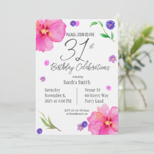 Invitación de cumpleaños 31ª Floral acuarela