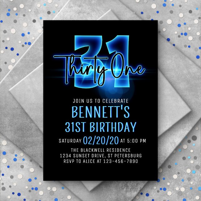 Invitación de cumpleaños 31 de Blue Neon (Subido por el creador)
