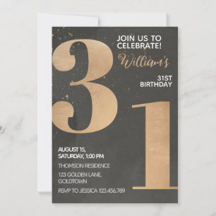 Invitación de cumpleaños 31 de Gold Black