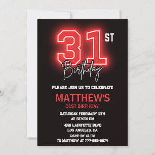 invitación de cumpleaños 31 Neon Negro cumpleaños