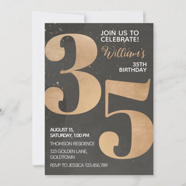 Invitación de cumpleaños 35 de Gold Black (Anverso)