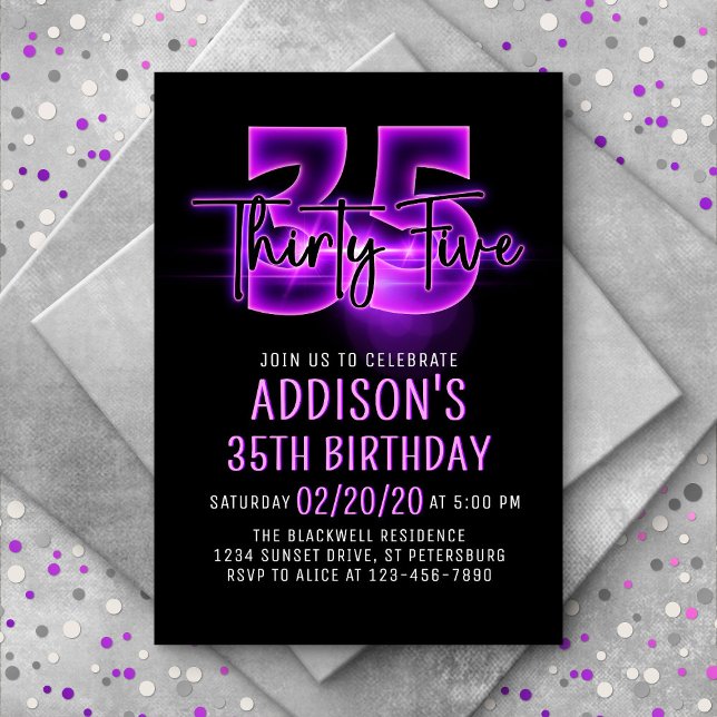Invitación de cumpleaños 35 de Neón Rosa (Subido por el creador)
