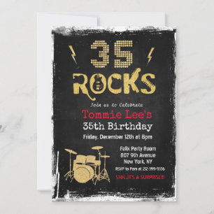 Invitación de cumpleaños 35 Rocks Rock Star