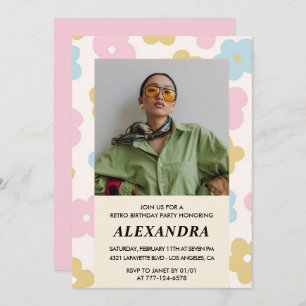 Invitación de cumpleaños 36 de Pink Retro Photo Fl