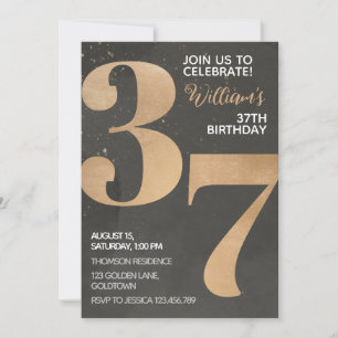 Invitación de cumpleaños 37 de Gold Black