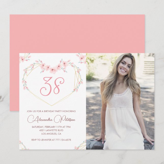 Invitación de cumpleaños 38 moderno boho floral co (Anverso / Reverso)
