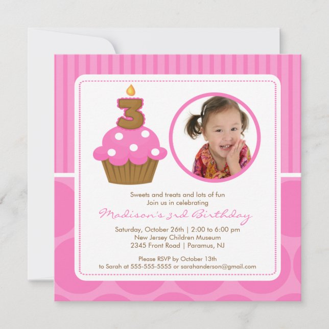 Invitación de cumpleaños 3.ᵉʳ cumpleaños Pink (Anverso)