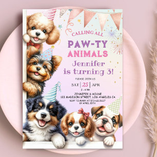 Invitación de cumpleaños 3 a Fiesta de Papúa Pawty