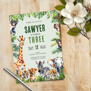Invitación de cumpleaños 3 a Safari de la selva