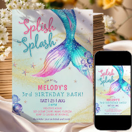 Invitación de cumpleaños 3 cola de sirena brillo