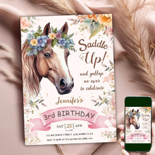 Invitación de Cumpleaños 3 de Caballo Vaquera Flor