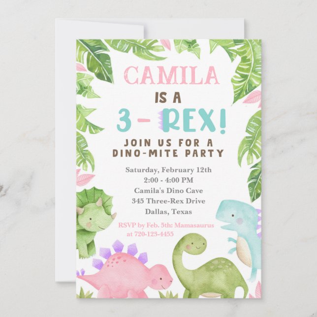 Invitación de cumpleaños 3-Rex, tercer cumpleaños  (Anverso)