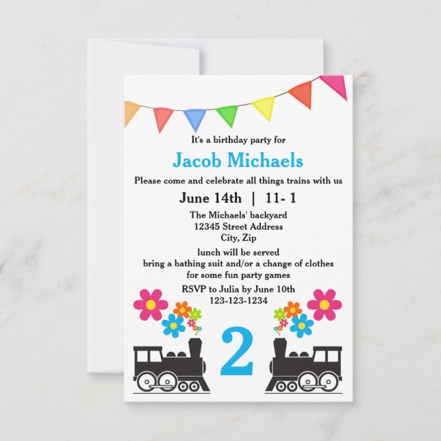 Invitación de cumpleaños 3x5 - Todo sobre trenes (Anverso)