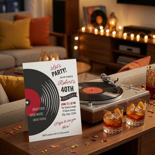 Invitación de cumpleaños 40 a la antigua con disco (Subido por el creador)