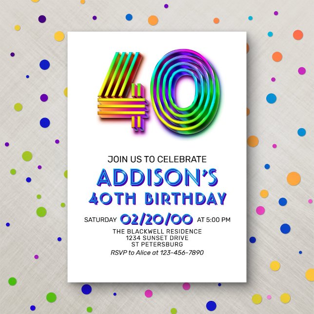 Invitación de cumpleaños 40 a la diversión moderna (Subido por el creador)