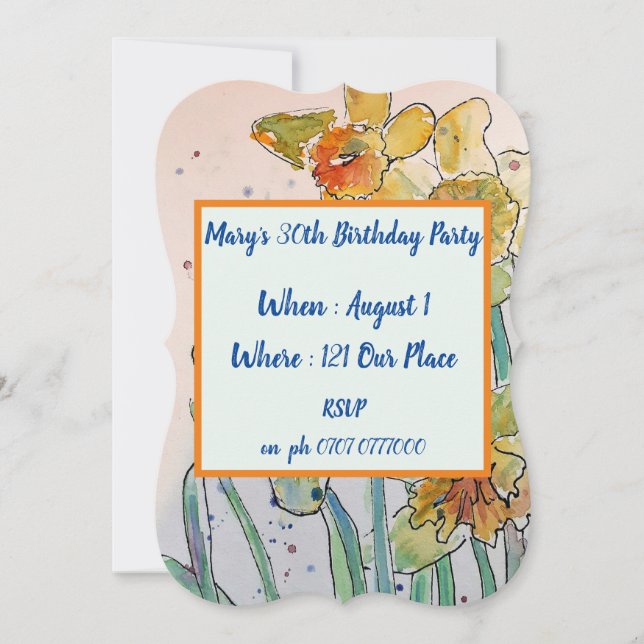 Invitación de cumpleaños 40 a la floral de Daffodi (Anverso)