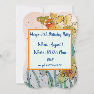 Invitación de cumpleaños 40 a la floral de Daffodi