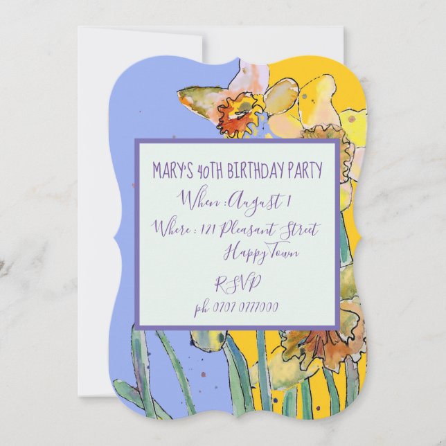 Invitación de cumpleaños 40 a la floral de Daffodi (Anverso)
