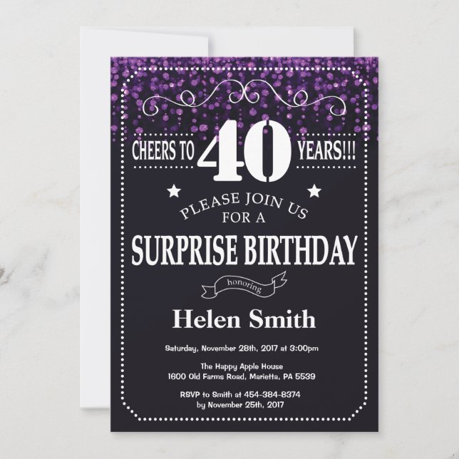 Invitación de cumpleaños 40 a la sorpresa de Purpu (Anverso)