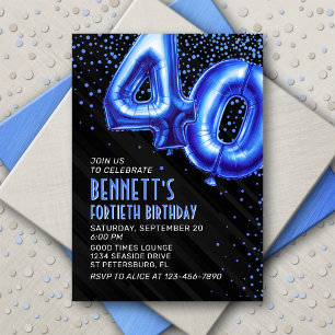 Invitación de cumpleaños 40 a Mens Blue