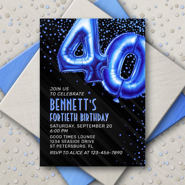 Invitación de cumpleaños 40 a Mens Blue (Subido por el creador)