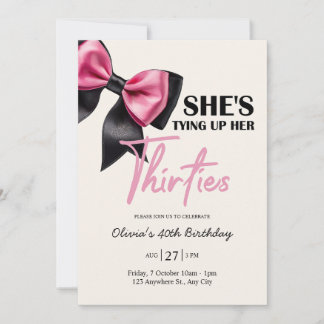 Invitación de cumpleaños 40 a moda Black & Pink Bo