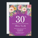 Invitación de cumpleaños 40 a Purple Floral<br><div class="desc">Invitación a los 30 años de Purple Floral para mujeres. Flor floral acuarela. Fondo violeta de la Lavanda Lilac Púrpura. Rosa,  Amarillo,  Naranja,  Flor Púrpura. Cumpleaños de adultos.
Para más personalización,  haga clic en el botón "Personalizar" y utilice nuestra herramienta de diseño para modificar esta plantilla.</div>