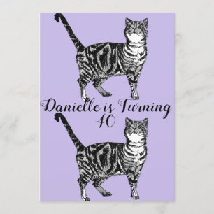 Invitación de cumpleaños 40 a un gato violeta