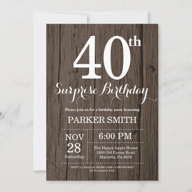 Invitación de cumpleaños 40 a una sorpresa rusa (Anverso)