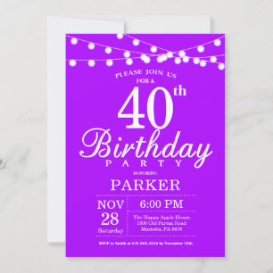 Invitación de cumpleaños 40 años Púrpura Lavanda