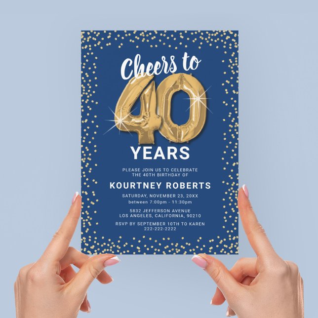 Invitación de cumpleaños 40 Blue Gold (Subido por el creador)