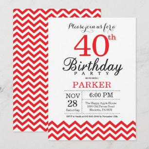 Invitación de cumpleaños 40 con Chevron Rojo
