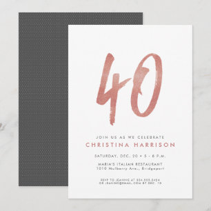 Invitación de cumpleaños 40 con purpurina de oro r