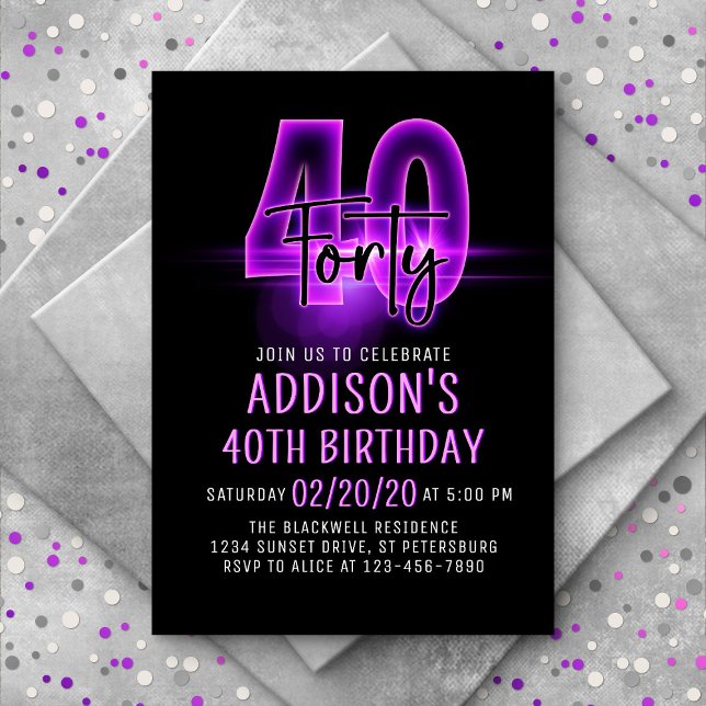 Invitación de cumpleaños 40 de Pink Neon (Subido por el creador)