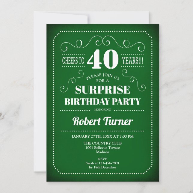 Invitación de cumpleaños 40 de Surprise - Blanco V (Anverso)