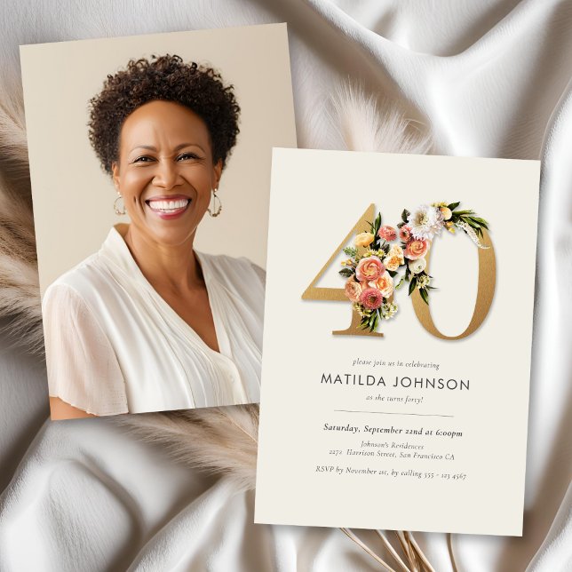 Invitación de cumpleaños 40 del Floral Boho (Floral Boho 40th Birthday Invitation)