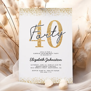 Invitación de cumpleaños 40 elegante con brillo do