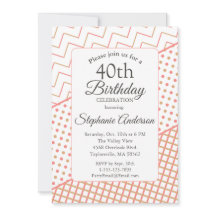 Invitación de cumpleaños 40 elegante coral geométr