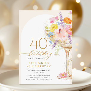 Invitación de cumpleaños 40 elegante floral