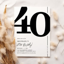 Invitación de cumpleaños 40 elegante negro blanco