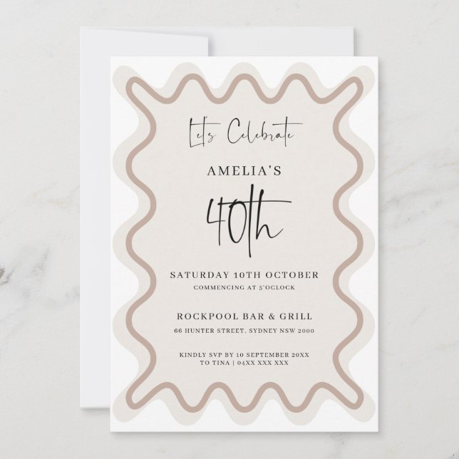 Invitación de cumpleaños 40 en el borde de onda bl (Anverso)