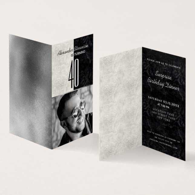 Invitación de cumpleaños 40 hombres con foto (Interior y exterior)