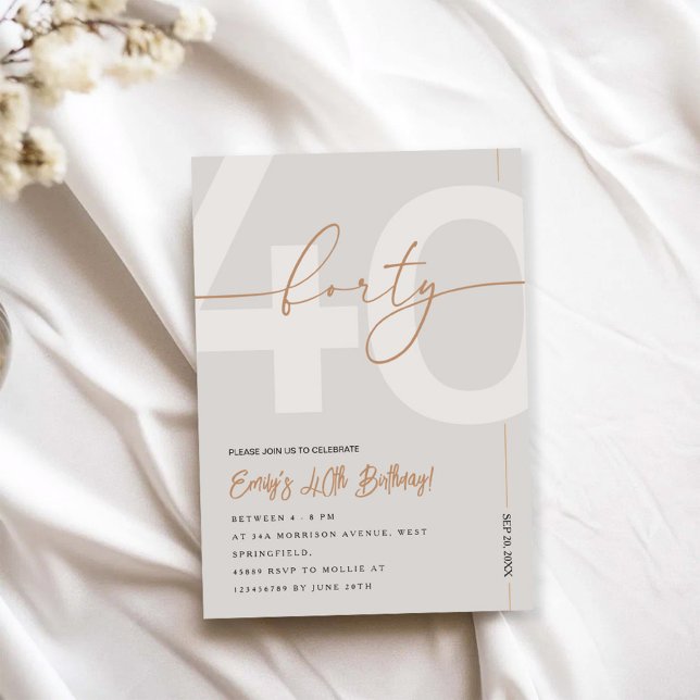Invitación de cumpleaños 40 moderno beige y dorado (Subido por el creador)
