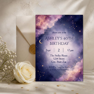Invitación de cumpleaños 40 moderno cósmico