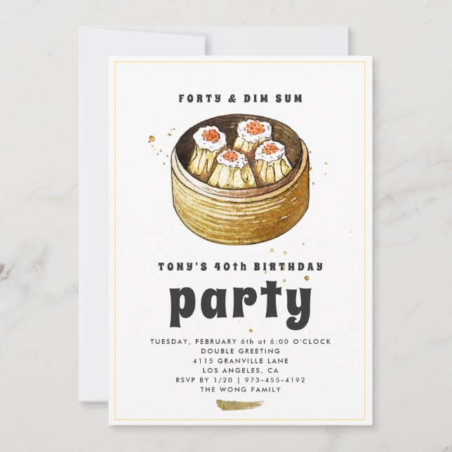 Invitación de cumpleaños 40 moderno de Dim Sum (Anverso)