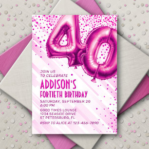 Invitación de cumpleaños 40 mujeres rosadas